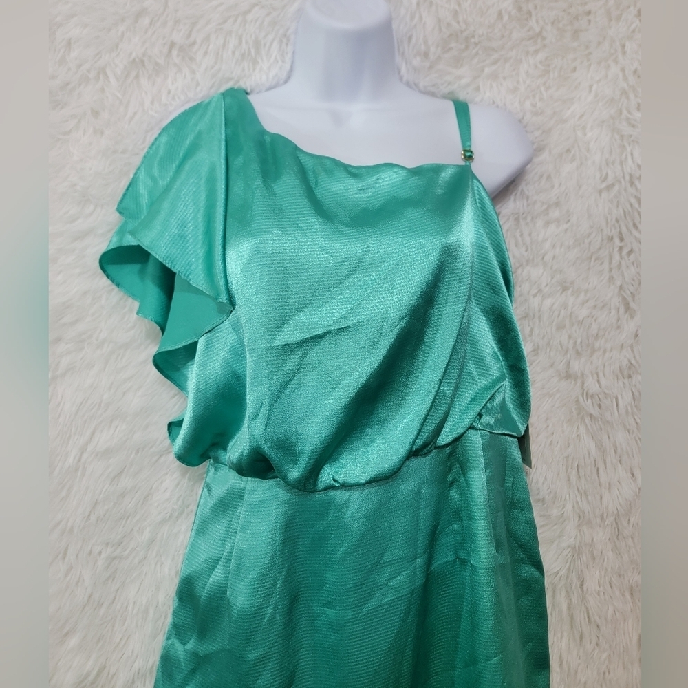 Calvin Klein One-Shoulder Spearmint Green Dress Size 8 - Picture 2 of 10